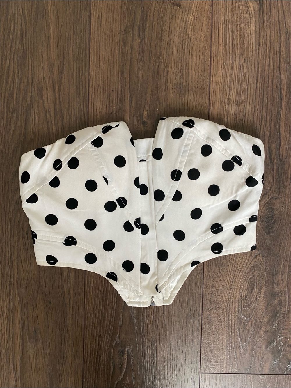 White Polka Dot Strapless Crop Top